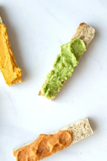 Toast strips for baby led weaning with five different toast toppings
