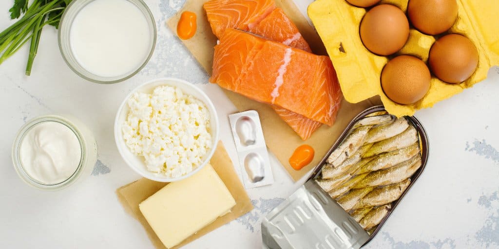 foods containing Vitamin D: eggs, salmon, sardines, yogurt, butter