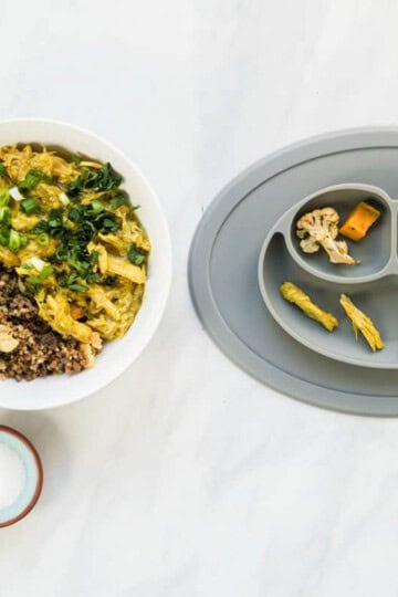 Side by side of family version and baby version of curry chicken