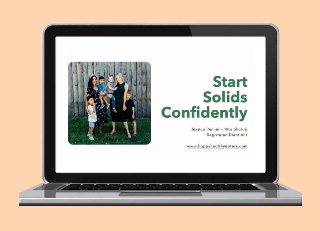 image of laptop showing the first slide of the Start Solids Confidently webinar