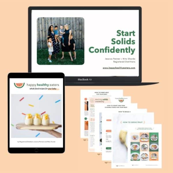 start solids confidently live online workshop feature image to show what you get: recipe book, rescue resources, and access to self-paced course