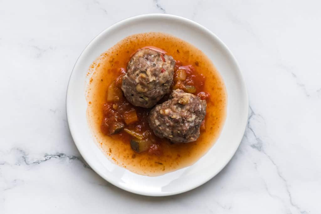 two meatballs in sauce: perfect for a beginner eater