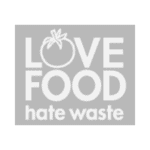 Love Food Hate Waste logo in black and white