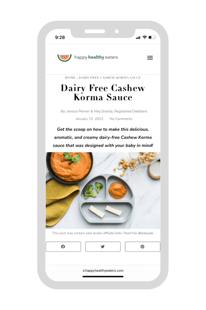 cell phone mockup with an example of a Happy Healthy Eaters blog post