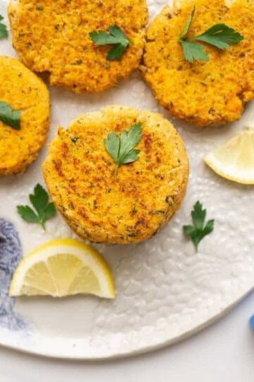 a plate of baby friendly salmon cakes