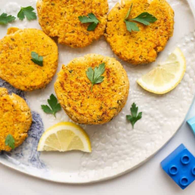 a plate of baby friendly salmon cakes