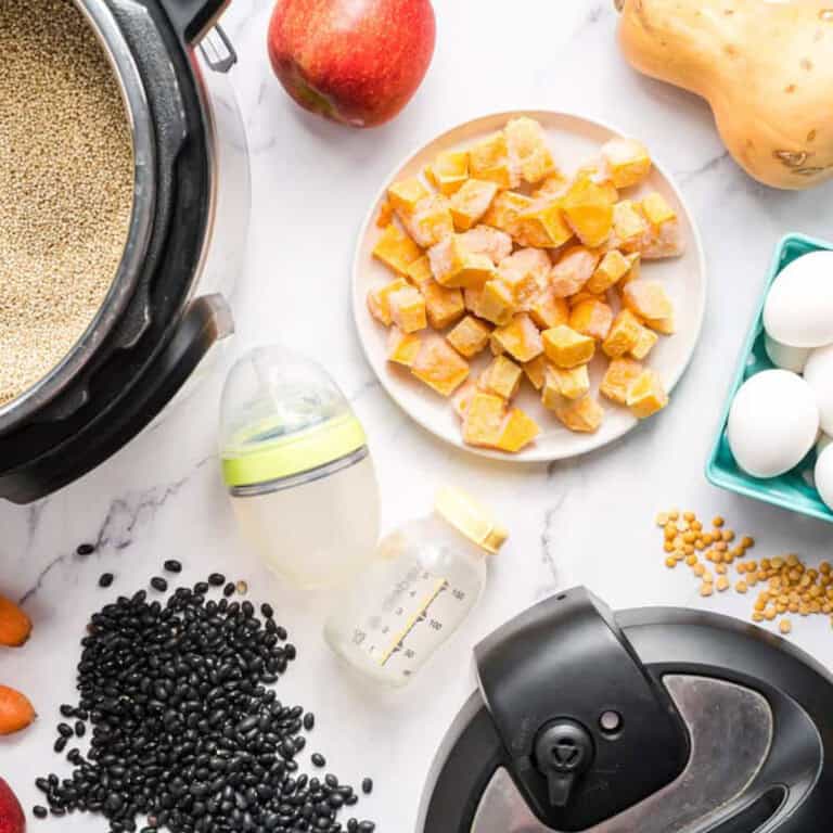 a collage showing a variety of ways the instant pot can be used to make baby food