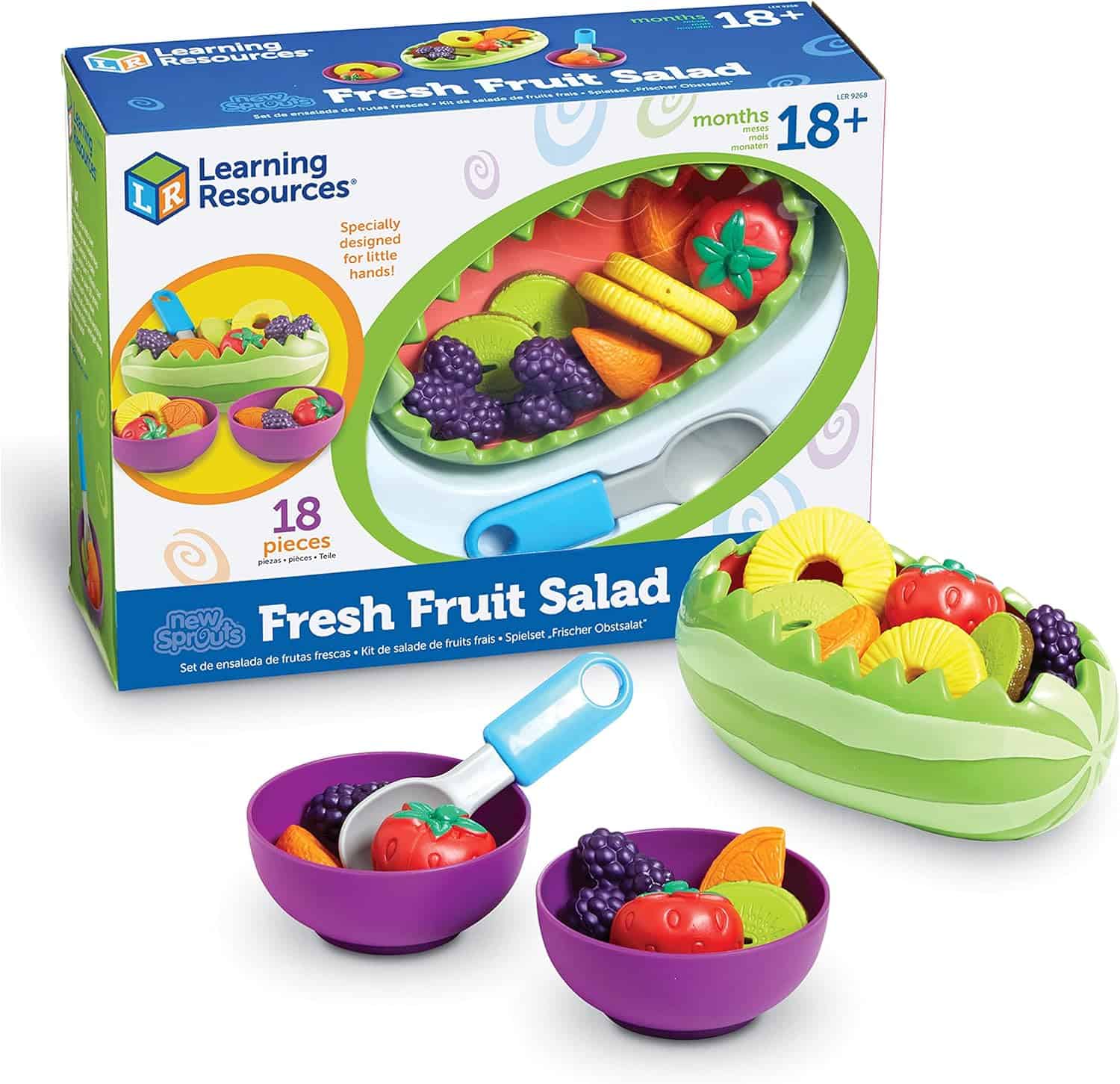 learning resources is the brand and this is a toy for children with plastic fruit to play with