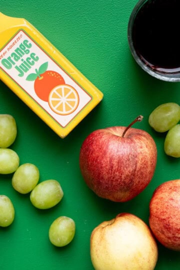 a collage of fruit and juice