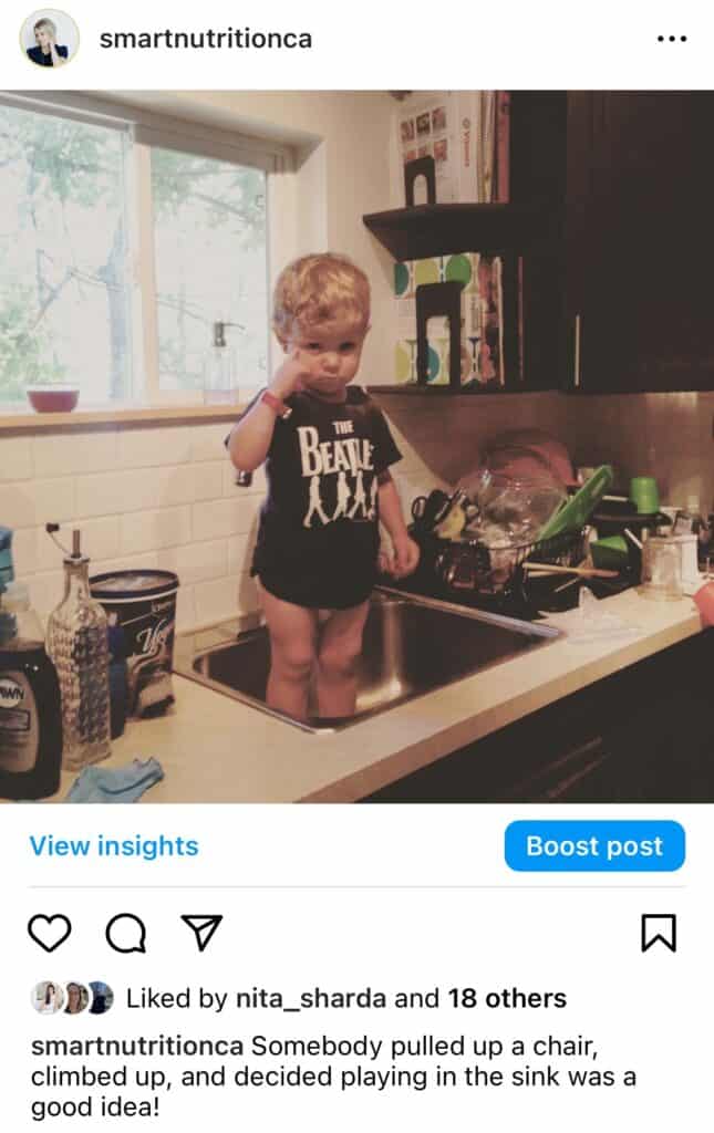 Toddler climbed into kitchen sink.