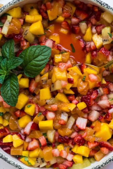 fruit salsa with a mint garnish