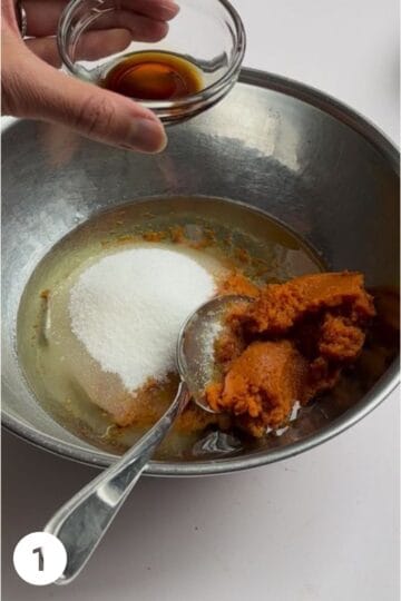 bowl with wet ingredients for soft pumpkin cookies