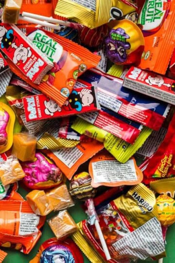 A pile of Halloween candy
