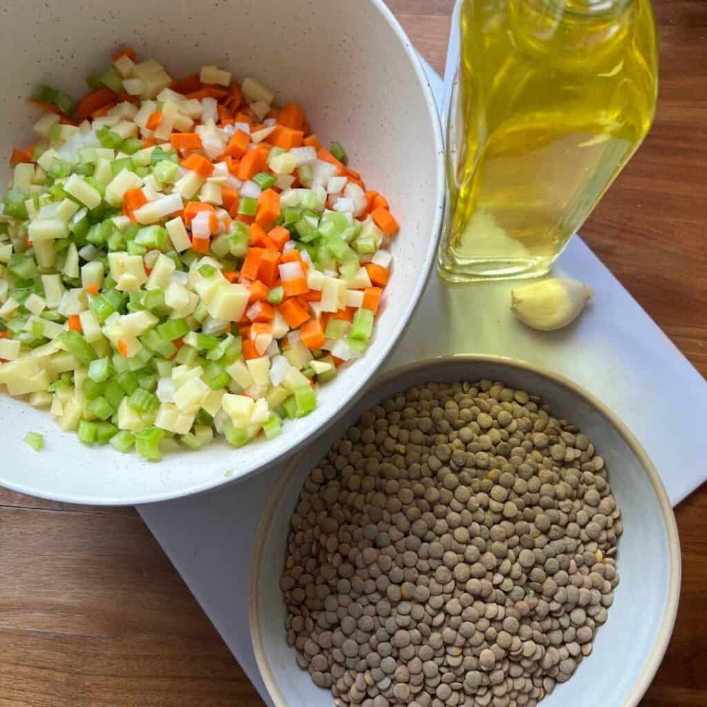 Ingredients for caldo de lentejas