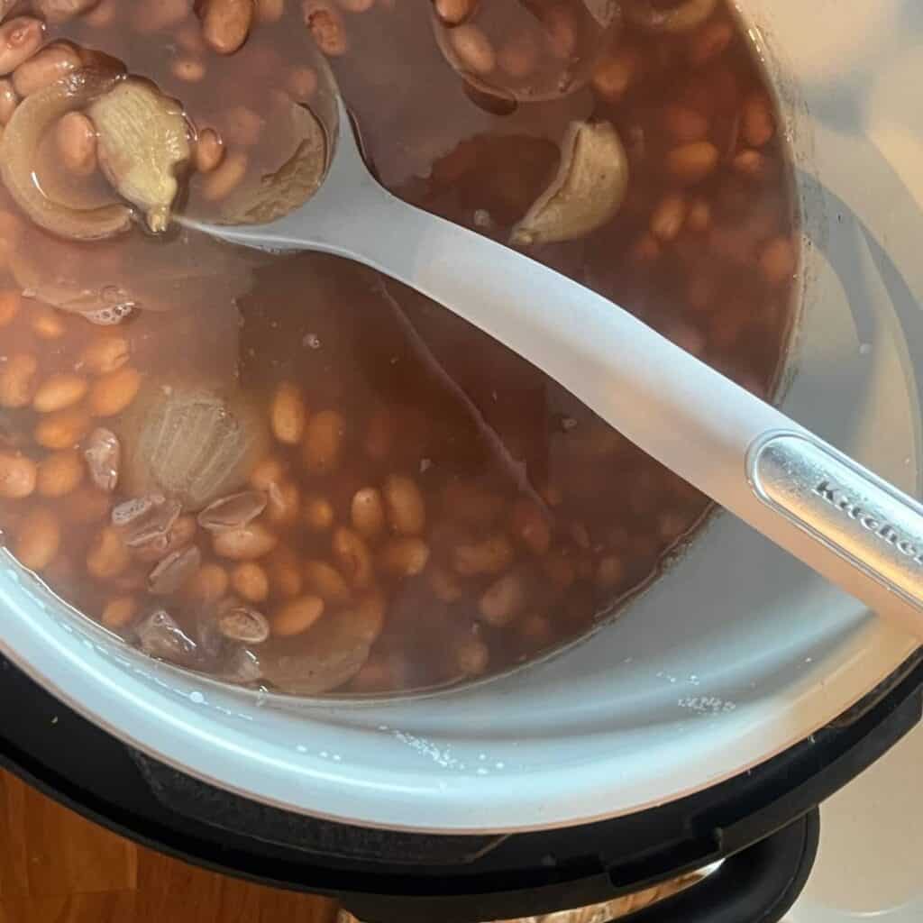 A pot of baby friendly Mexican beans.