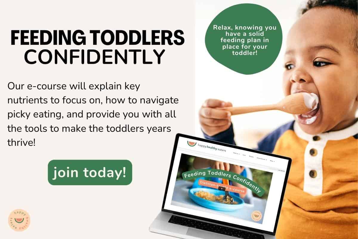 An advertisement for Feeding Toddlers Confidently, our e-course to help parents!