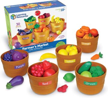 image of farmers play set with different colored fruits and vegetables