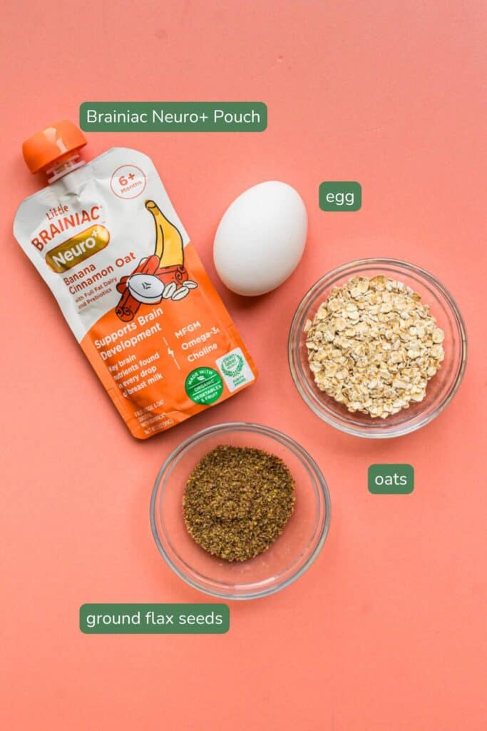 Ingredients for baby fruit pouch pancakes.