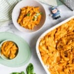 veggie loaded pasta sauce served up for an adult and a toddler