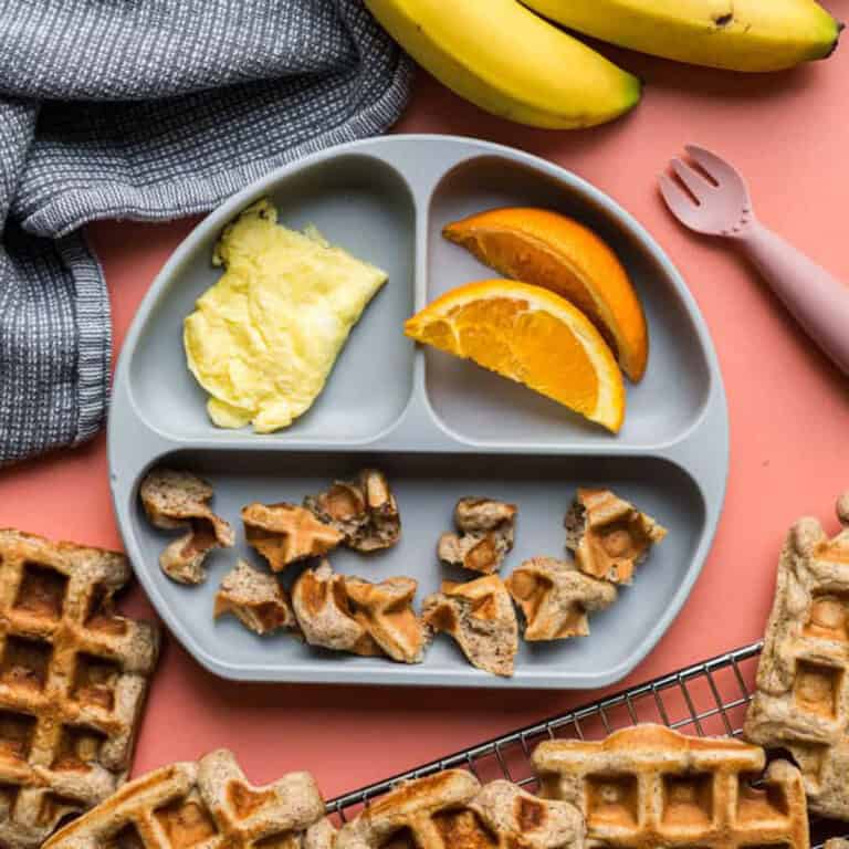 banana waffles on toddler plate