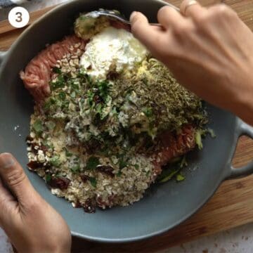 Mixing all the ingredients together for Italian chicken meatballs for babies.