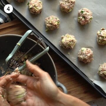 Forming large sized meatballs for for Italian chicken meatballs for babies.