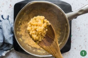 What the red lentils should look like after being cooked for sweet potato lentil baby led weaning fritters. 