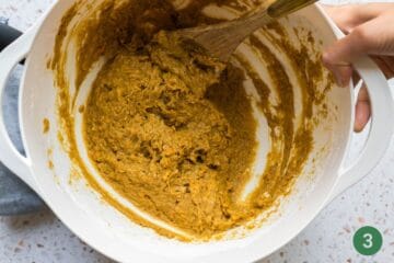 What the batter should look like for sweet potato and lentil fritters for babies starting solids. 