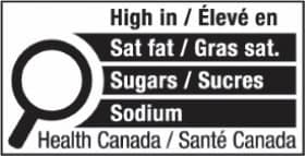 Front of package label example from Health Canada.