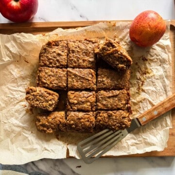 Healthy applesauce cake cut into 12 slices.
