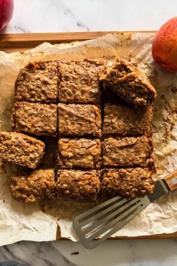 Healthy applesauce cake cut into 12 slices.