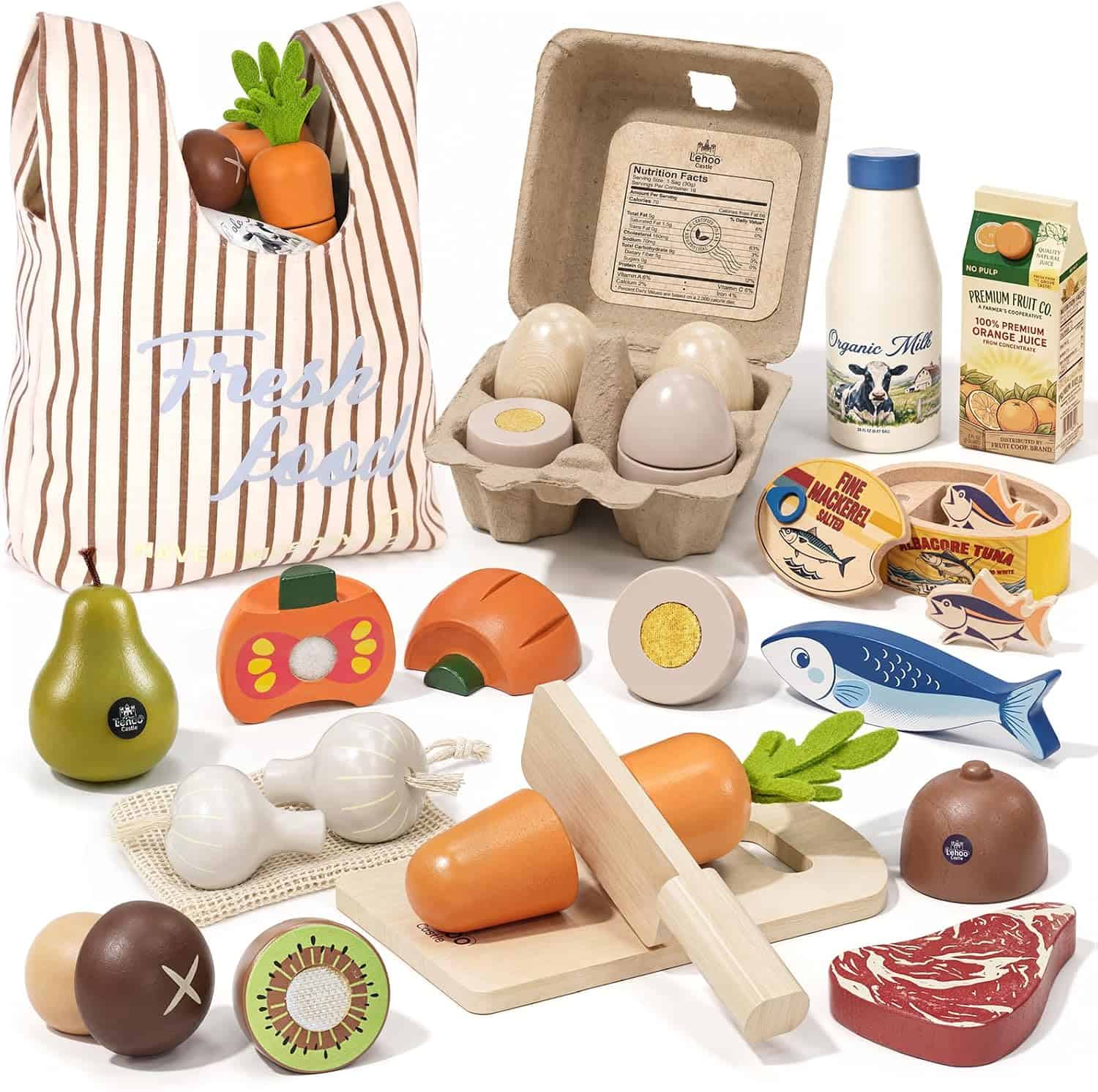 Wood children's play food set