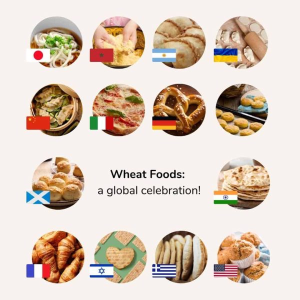A collage of various wheat based foods from around the world