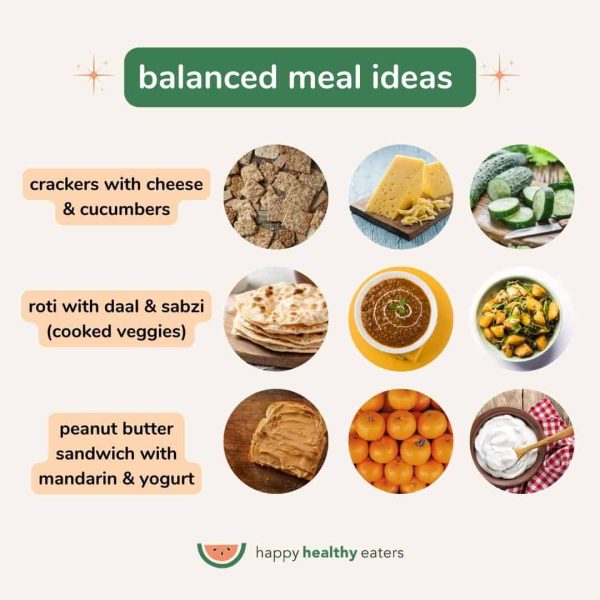 three examples of balanced meals for kids that include wheat-based foods.